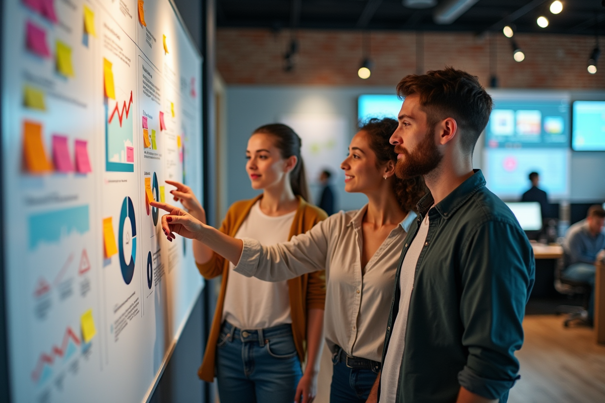 Equipe de jeunes professionnels planifiant une campagne marketing