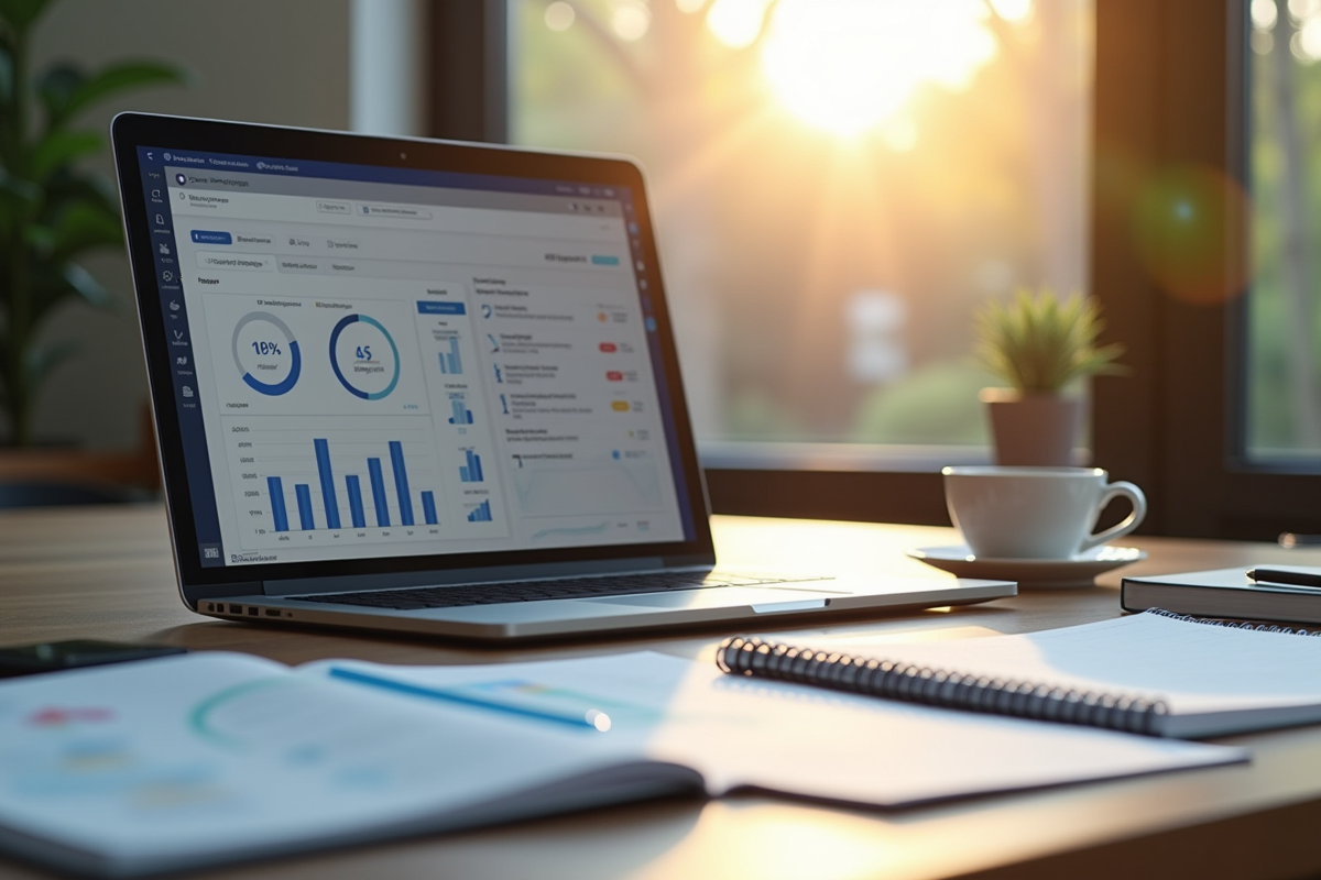 Espace de travail professionnel avec analytics marketing