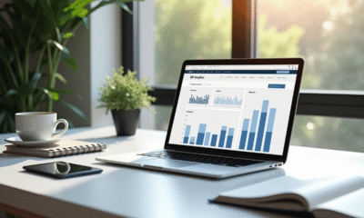 Espace de travail moderne avec ordinateur et analytics SEO
