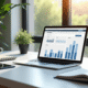 Espace de travail moderne avec ordinateur et analytics SEO