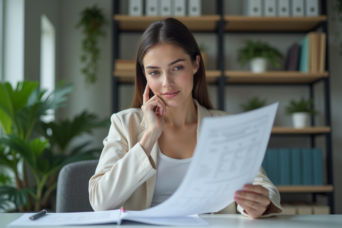 Femme en bureau analysant un rapport d assessment