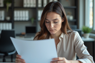 Femme professionnelle en réunion avec un document de service