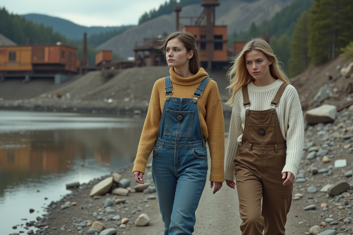 Deux femmes observant une rivière polluée près d