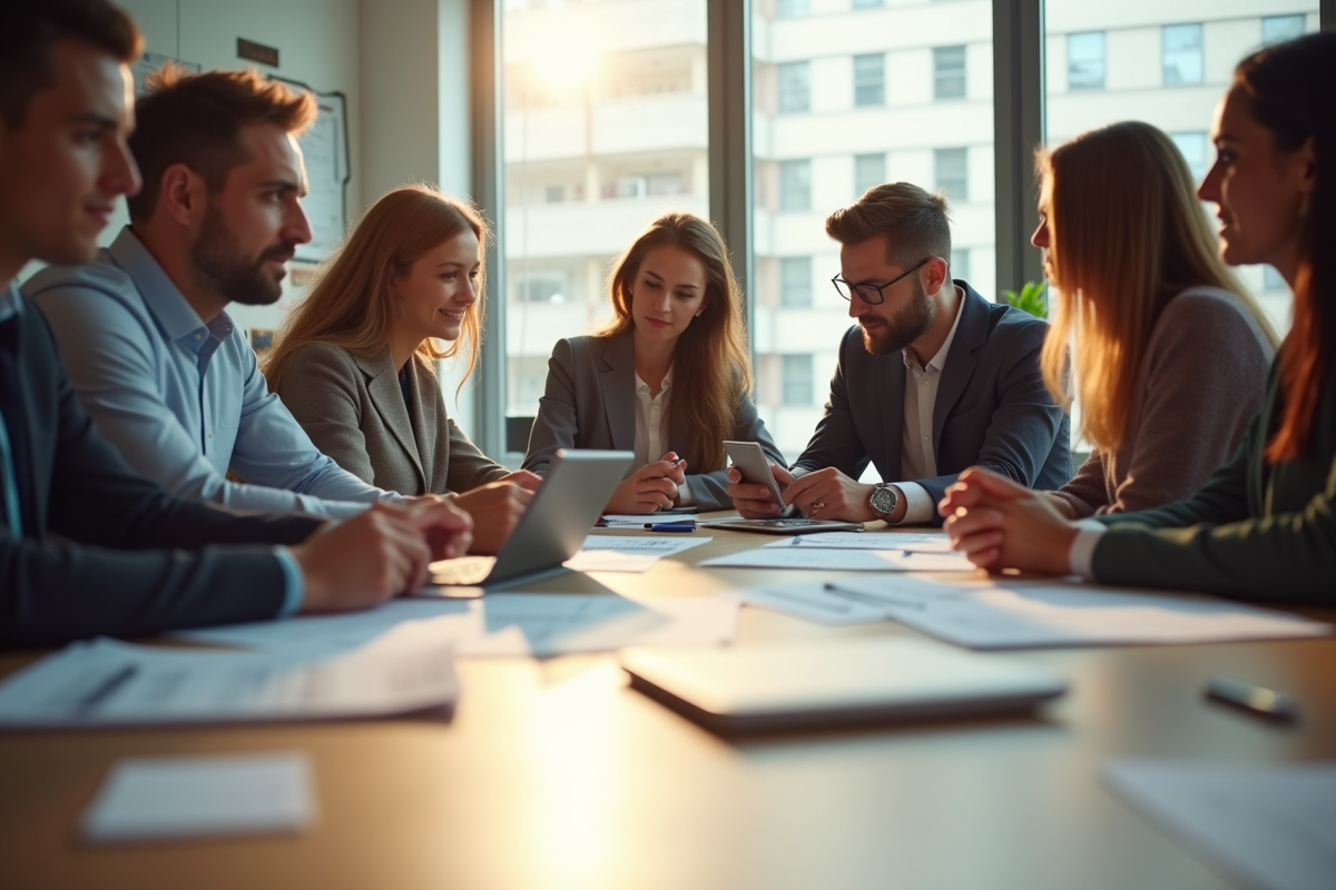Groupe de jeunes professionnels collaborant dans un bureau lumineux