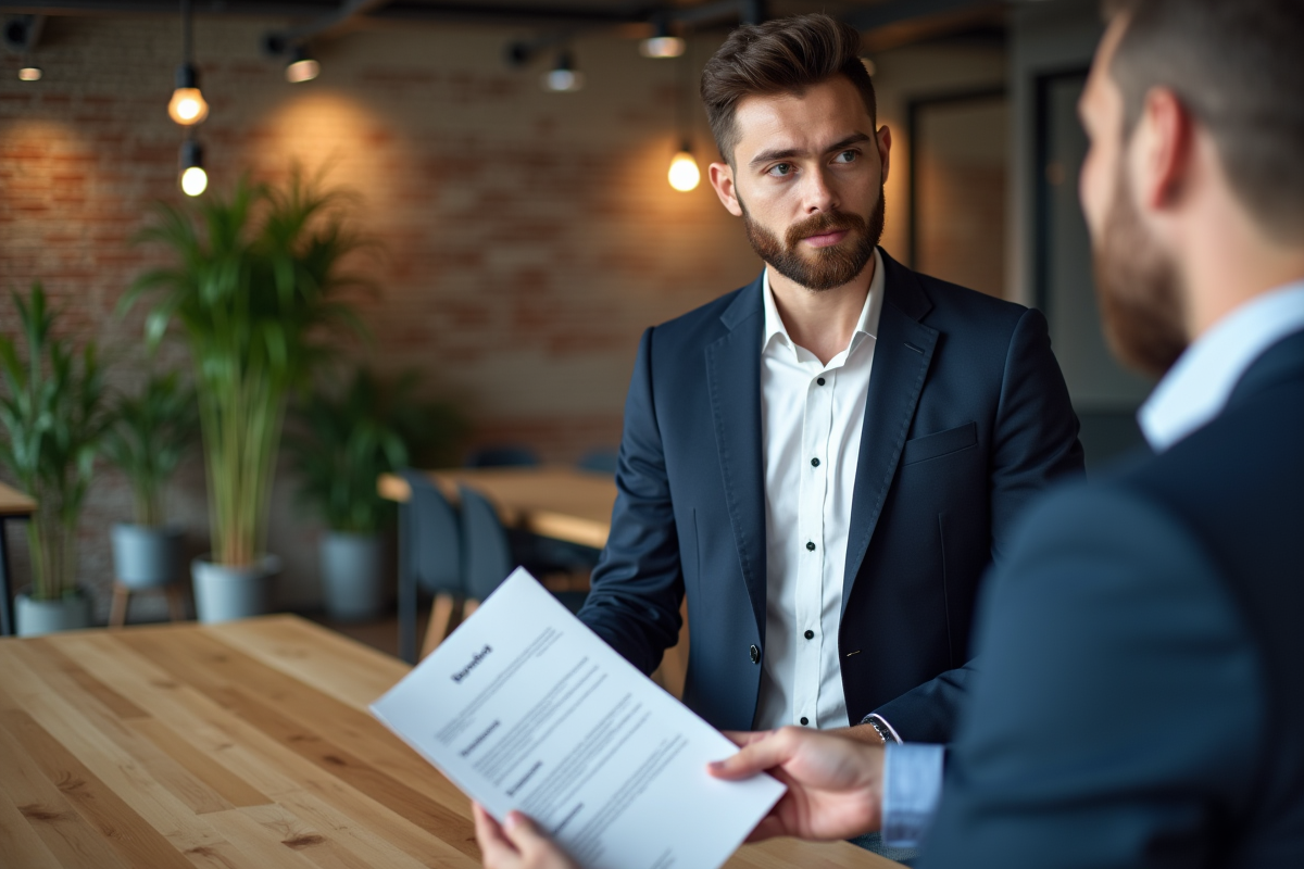 Jeune homme présentant une offre de service à un client