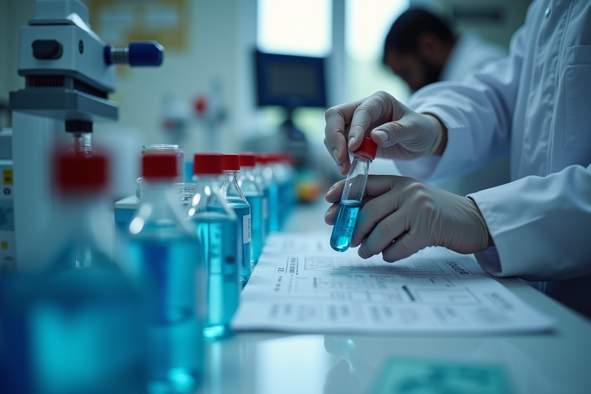 Mains utilisant des équipements de laboratoire précis